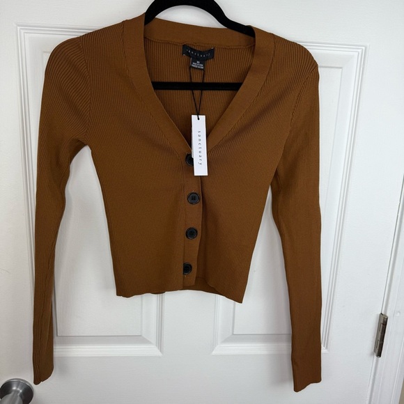 Sanctuary NWT Brown Ribbed Button-Up Sweater - Picture 2 of 6